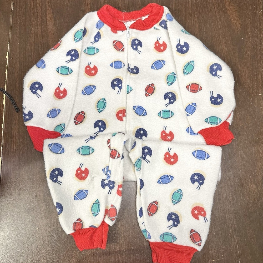 Vintage Carter's Football Fleece Sleeper White Red Boys 2T Zip‎ Pajamas 90s VGC